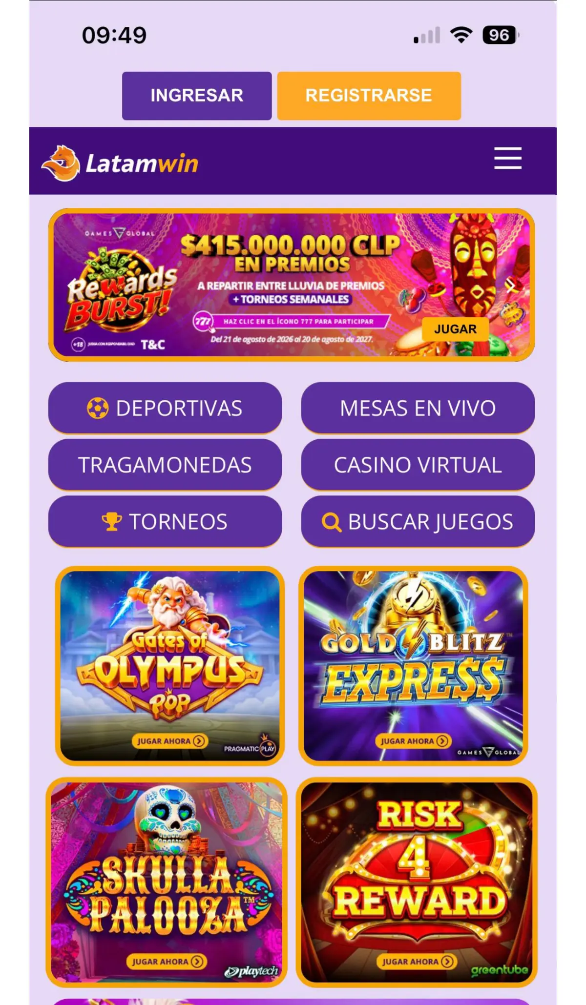 Catálogo de juegos y apuestas de Latamwin casino en móvil Catálogo de juegos y apuestas de Latamwin casino en móvil